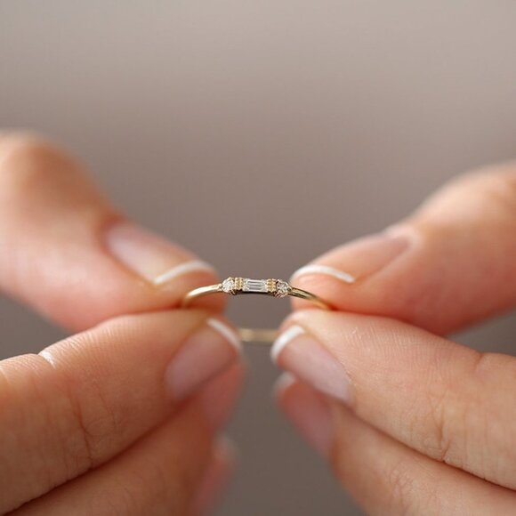 💎 Gold White Chic Rectangle Round Gems Dainty Ring for Women, VIP176 - Picture 5 of 5